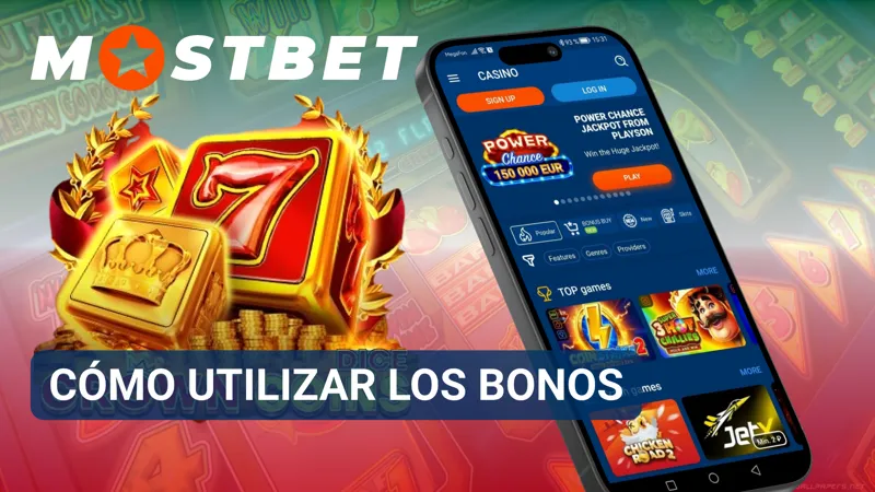 Pantalla de MostBet con instrucciones y opciones para activar bonos dentro de la aplicación.