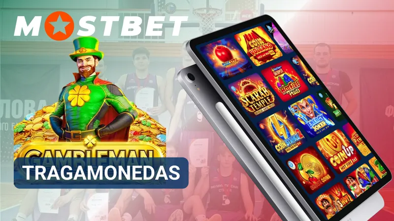 Jugador explorando tragamonedas de MostBet con diferentes temáticas y funciones de bono.