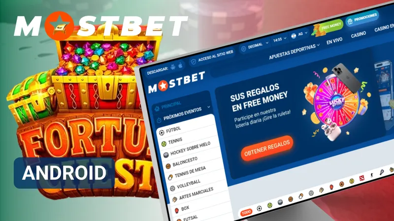 Aplicación de MostBet abierta en un dispositivo Android con acceso a juegos y promociones.