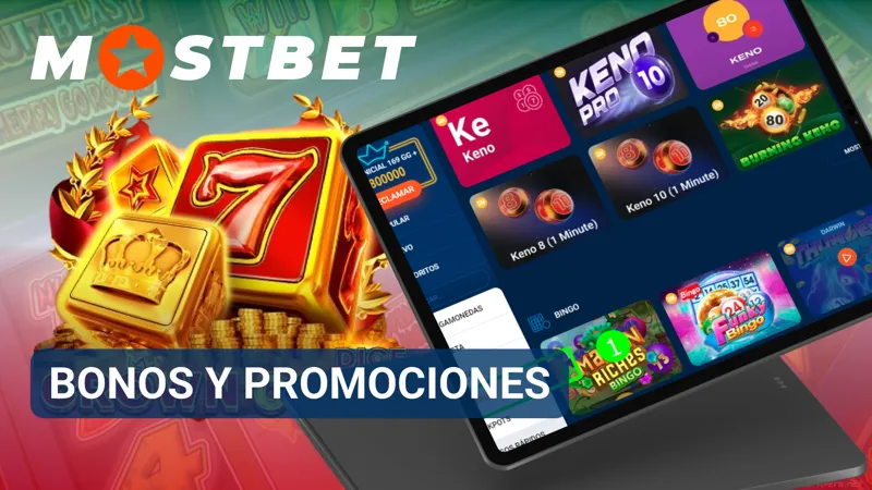 Sección de promociones de MostBet con bonos disponibles para nuevos y actuales participantes.