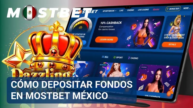 Pantalla de pagos de Mostbet México con diferentes métodos de depósito disponibles para añadir saldo.