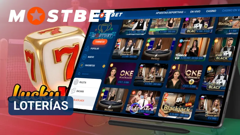 Sección de loterías de MostBet con sorteos disponibles y diferentes formatos de participación.