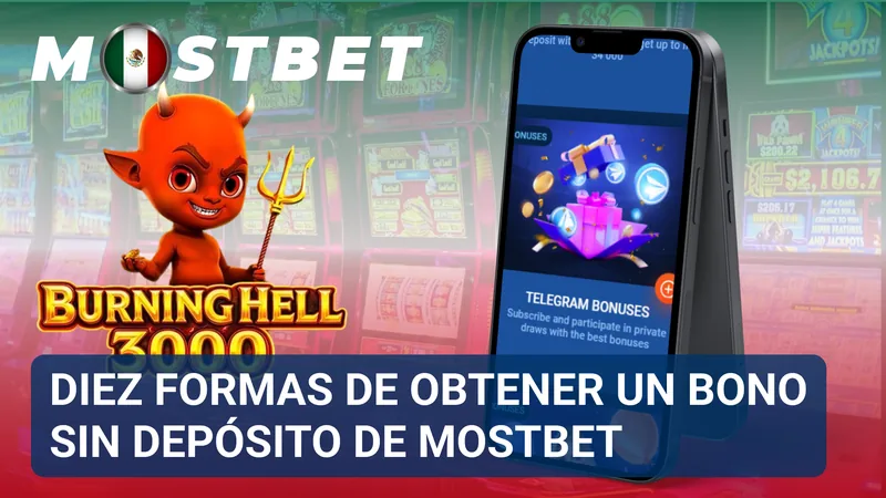 Infografía con diez opciones de bonos sin depósito disponibles en Mostbet México.