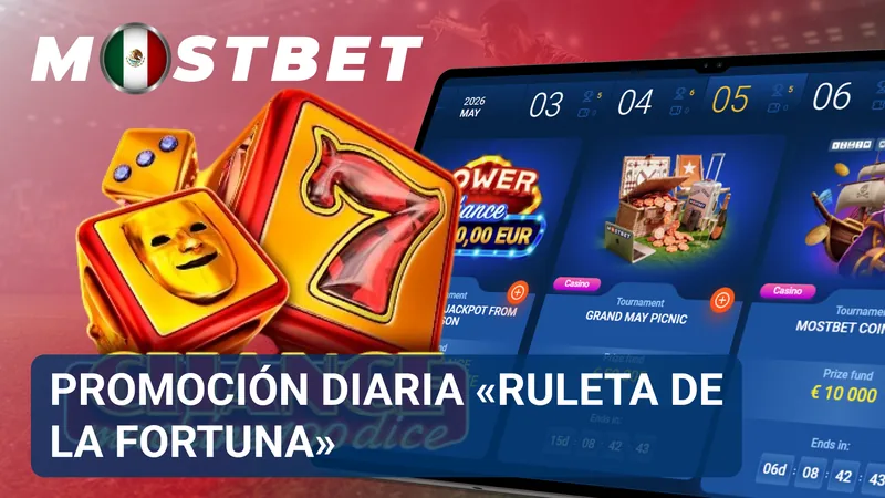 Ruleta virtual con casillas de premios dentro de la promoción diaria de Mostbet México.