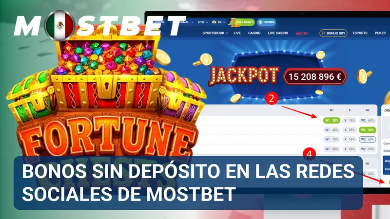 Publicación en redes sociales con una oferta de bono sin depósito de Mostbet México.