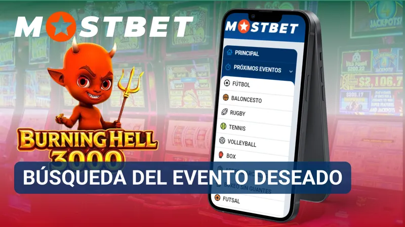Usuario utilizando la búsqueda de MostBet para encontrar un partido o evento deportivo específico.