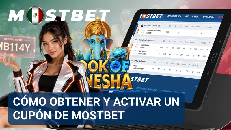 Cupón digital seleccionado junto a los controles necesarios para canjearlo en una cuenta de MostBet.