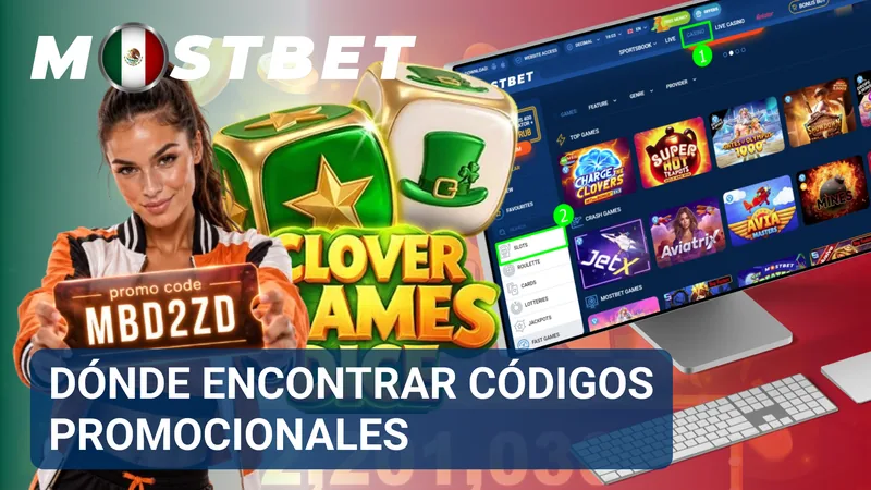 Página de ofertas con distintas fuentes para localizar códigos promocionales de MostBet en México.
