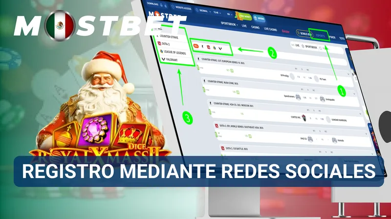 Botones de redes sociales disponibles para vincular una cuenta durante el registro en Mostbet México.