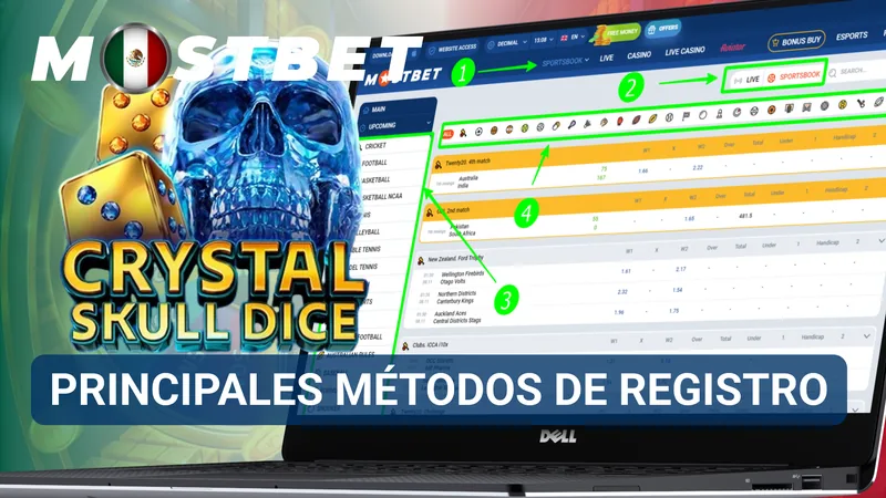 Menú de registro con diferentes opciones para crear una cuenta en Mostbet México.