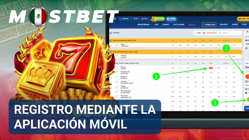 Aplicación móvil de Mostbet México abierta con la pantalla de creación de cuenta en un teléfono inteligente.