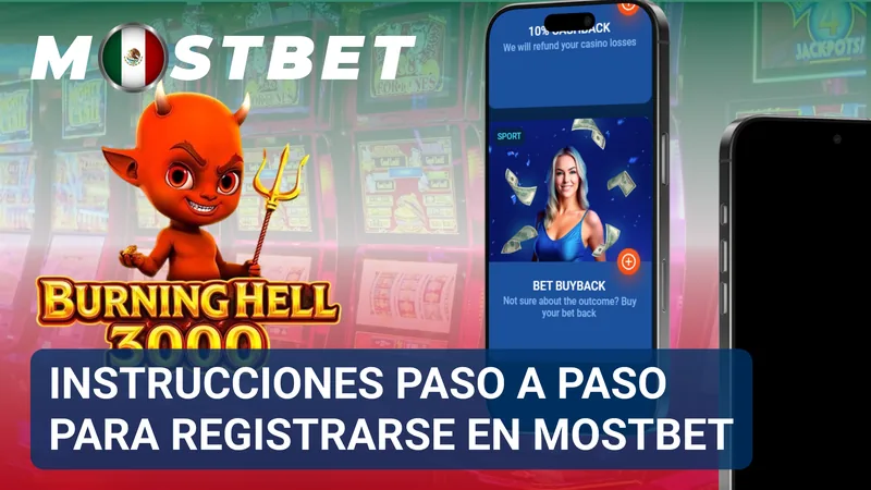 Guía visual con pasos de registro mostrados en la interfaz de Mostbet México.