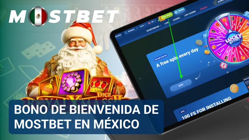 Banner de bienvenida con el bono de registro de MostBet México mostrado junto a íconos de casino y apuestas.